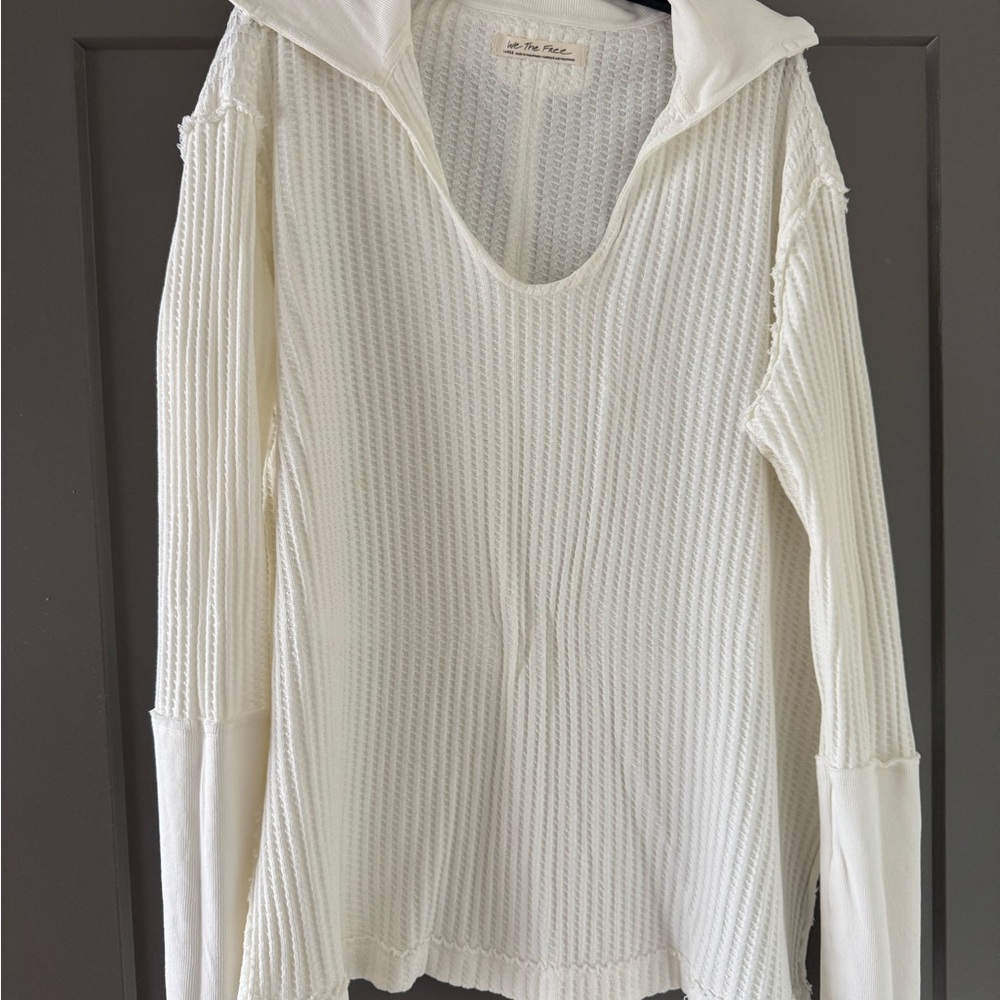 Free People White Ribbed Knit Long Sleeve